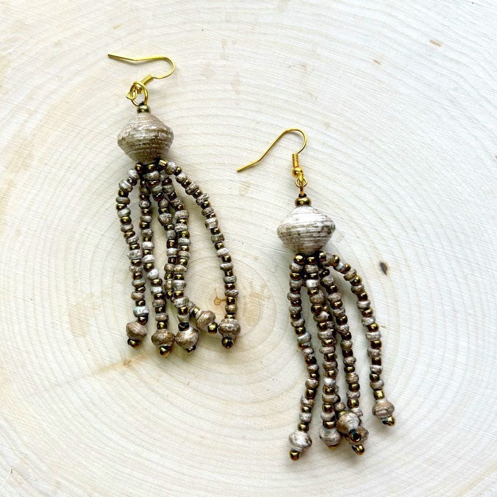 NEW REAL SIMPLE Boho Drop Tassel Beaded Earrings
